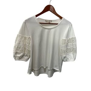 ERI & ALI OFF WHITE PUFF SLEEVE WITH SHEER LACE DETAIL BLOUSE SIZE XS